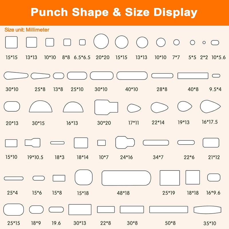 YKSPLUSK 56 Pieces Leather Hole Punch Set, Leather Cutting Dies Kit with Storage Case & Mat, Multiple Shapes Hole Punch Tool for Belts, Hollow Punch Cutter Tool for Handmade DIY Crafts - Image 3